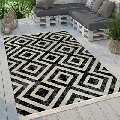 Afbeelding van Paco Home Platgeweven tapijt voor binnen en buiten met modern ruitmotief terras balkon 120x170 cm