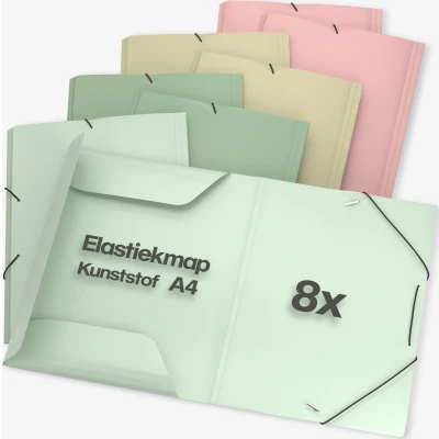 Afbeelding van 8 x Elastomap A4 Pastel, Voor jongens, meisjes en kinderen, Nordic colors Elastobox A4, Mappen met elastiek, Documentenmap ACROPAQ