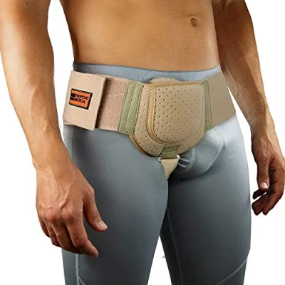 Afbeelding van Everyday Medical Hernia bewaker, inguinale herniale riem voor heren, linker of rechterkant, post operatieve steunriem liesbreuken, verstelbare in maat L/XL beige