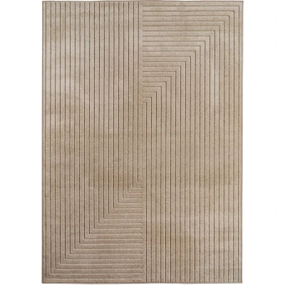 Afbeelding van Buitenkleed NOVA Indoor &amp; Outdoor Vloerkleed Japandi Scandinavisch Design Effen 3D Look Weerbestendig UV proof Beige 120x170 CM