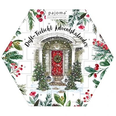 Afbeelding van Pajoma Adventskalender in de vorm van een waxinelichtje, zeshoekig, blauw, was, 32 x 37 3,8 cm