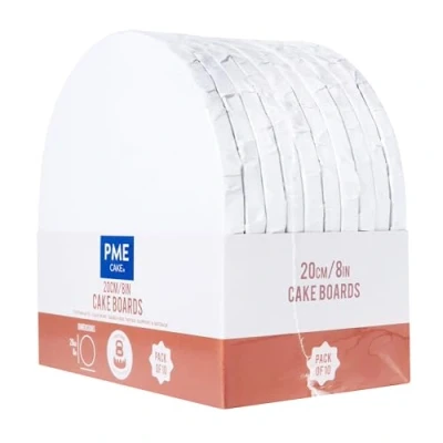 Image de PME Lot de 10 planches à gâteau rondes avec bords enveloppés, blanc (20 cm)