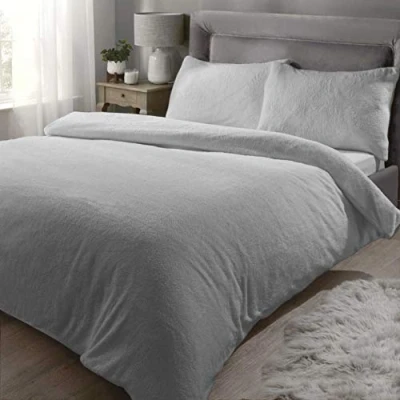 Afbeelding van Super zacht teddy fleece dekbedovertrek grijs 2 kanten 1 persoons (140x220 + 60x70cm)