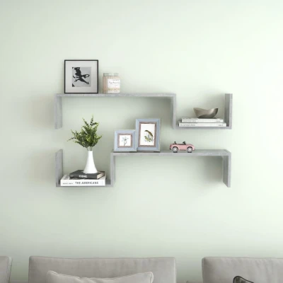 Afbeelding van Wandschappen 2 st 100x15x20 cm spaanplaat betongrijs