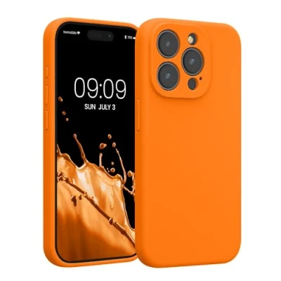 Afbeelding van kwmobile telefoonhoesje geschikt voor Apple iPhone 15 Pro TPU backcover met siliconen coating Smartphone case in fruitig oranje