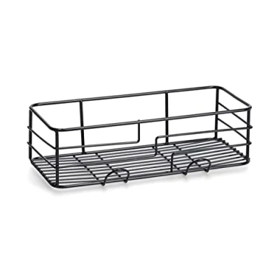 Afbeelding van Zeller doucherekje/badkamer rekje met haakjes metaal zwart 28 x 14 cm
