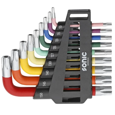 Afbeelding van SONIC 600924 Haakse schroevendraaierset T10H, T15H, T20H, T25H, T27H, T30H, T40H, T45H, T50H Chroom vanadium staal 9