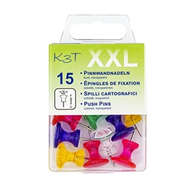 Afbeelding van K3T 48353 punaises, XXL, meerkleurig, transparant, 15 stuks