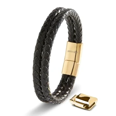 Afbeelding van SERASAR Lederen Polsband Heren [Double] Goud 23cm Manchetwikkelarmband