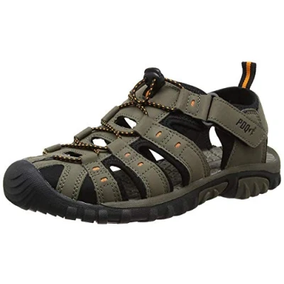 Afbeelding van PDQ Wandelsandalen voor jongens met klittenbandsluiting, donkertaupe, oranje