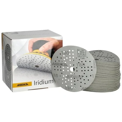 Afbeelding van Mirka Iridium 100 stuks premium schuurpapier Ø 125 mm klittenband 89 gaten korrel 180 voor het schuren van verf spatel primer hout staal mineralen kunststof
