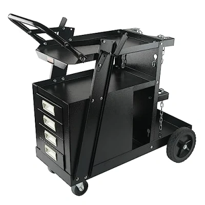 Image de VEVOR Chariot de Soudage à 2 Niveaux Poste Souder 4 Tiroirs Charge 120 kg​​ Roues 360 Chaînes Sécurité Stockage Réservoirs Soudure MIG Roulettes pour Atelier Découpeur Plasma