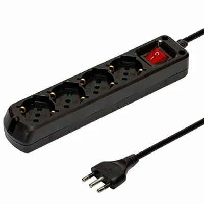 Afbeelding van Stekkerdoos 4 voudig Schuko + 10/16a met schakelaar 1m kabel en 16A stekker