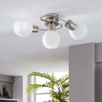 Afbeelding van Lindby Plafondlampen 3lichts Glas, metaal H: 17.5 cm E14 wit, nikkel gesatineerd