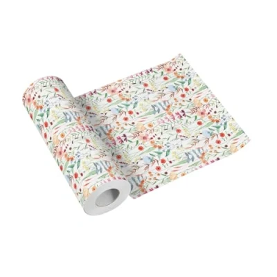 Afbeelding van PAW tafelloper Airlaid (40 cm x 24 m) I tafeldecoratie voor communie, vormsel, bruiloft, verjaardag, tuinfeest, doop met stofeffect aquarelbloemen