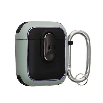 Afbeelding van kwmobile Hoesje geschikt voor Apple Airpods 1 &amp; 2 Oordopjes Case TPU Cover met Karabijnhaak Schokbestendige Beschermhoes groen / zwart