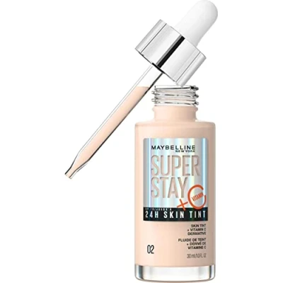 Image de Maybelline New York Fond de Teint Fluide Glow &amp; Soin la Peau À Vitamine C Longue Tenue 24H Formule Vegan Superstay Skin Tint Teinte : 02 30 ml