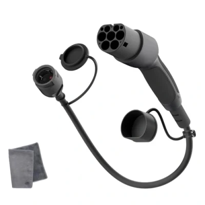 Afbeelding van dé Type 2 naar Schuko adapter, elektrische autolaadaansluiting, 16 A, 0,6 m, eenvoudig opladen op laadstations/wanddozen ondanks het gebruik van 230 V opladers voor