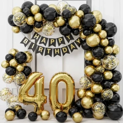 Afbeelding van envami® 40e verjaardag voor vrouwen en mannen zwart goud decoratie de ballon 40 ballonnen cijfer slinger Happy Birthday