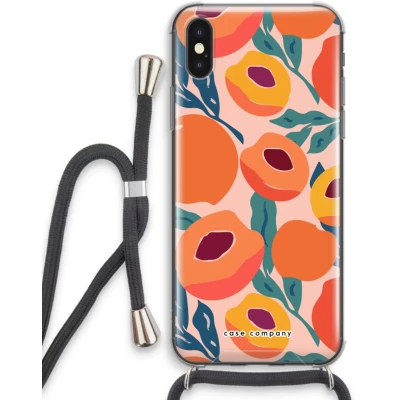 Afbeelding van Case Company® hoesje met Koord geschikt voor iPhone X Perzik Telefoonhoesje Zwart Extra Bescherming aan alle Kanten en Over de Schermrand