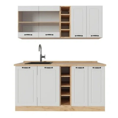 Afbeelding van Vicco Eenpersoonskeuken R Line, Wit landhuis/gouden eik, 160 cm zonder werkblad