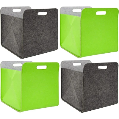 Afbeelding van Set van 4 vilten Opbergmanden 33x33x38 cm Kallax Bak Box Doos opvouwbaar Grijs Groen
