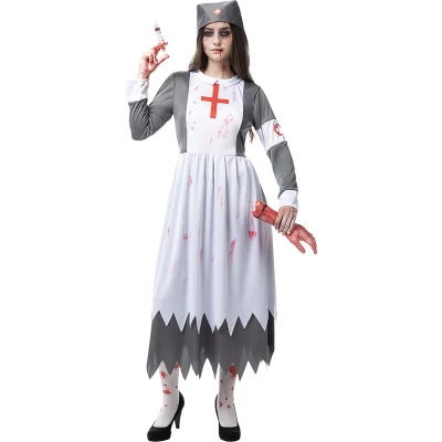 Afbeelding van Funidelia Zombie non verpleegster Kostuum voor vrouwen Ondood, Halloween, Horror Volwassenen Accessoire verkleedkleding en rekwisieten carnaval &amp; feesten Maat L Grijs / Zilver