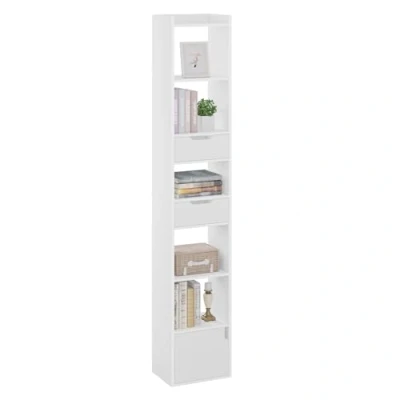 Afbeelding van WOLTU SK042ws Boekenrek Bureaurek Met 6 legplanken, 2 laden en 1 deur Van hout Voor woonkamer, slaapkamer, kantoor Wit