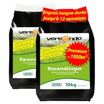 Afbeelding van versando 20 kg d&#039;engrais à gazon longue durée jusqu&#039;à 1000 m² : alimentation parfaite en nutriments, effet 12 semaines, idéal pour les pelouses vertes denses Qualité supérieure