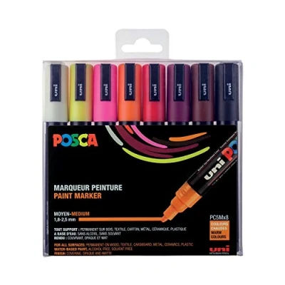 Afbeelding van Posca Paintmarker Pc 5m, Set Van 8 Markers In Geassorteerde Warme Kleuren