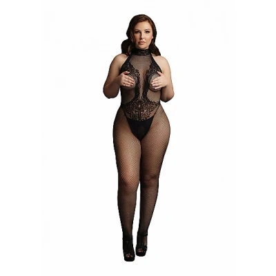 Afbeelding van Catsuit Net + Kant Curvy Zwart