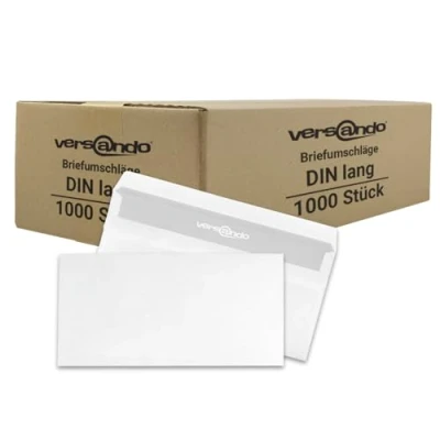 Afbeelding van versando 1000 enveloppen zelfklevend DIN lang formaat zonder venster OF 22 x 11 cm wit