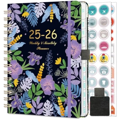 Afbeelding van Gumiho Weekkalender 2025 2026, spiraalbinding, A5 planner (juli juni 2026), 12 maanden, schoolagenda met penlus en planstickers (paars)