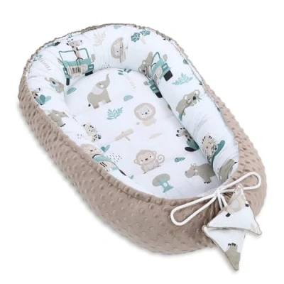 Afbeelding van Babybedverkleiner, 90 x 50 cm, Cocoon babynest voor babybed, katoen met minky, Afrika, kaki
