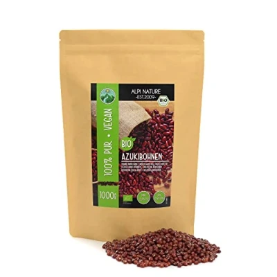 Afbeelding van biologische azukibonen, adzukibonen uit gecertificeerde teelt, glutenvrij, lactosevrij, laboratoriumgetest, veganistisch, 100% natuurlijk zonder additieven (1 kg)