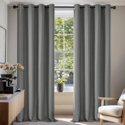 Afbeelding van Deconovo thermische verduisteringsgordijnen, modern design met ogen, gordijnen voor woonkamer en slaapkamer, 140 x 260 cm (breedte hoogte), lichtgrijs, 2 stuks