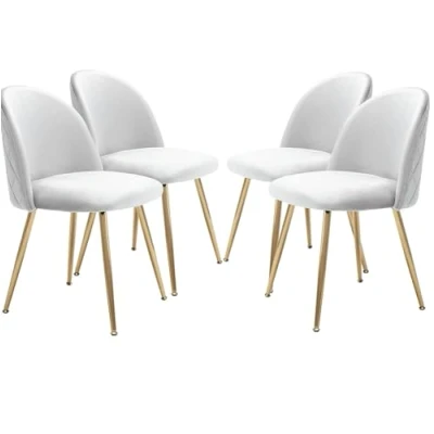 Afbeelding van JINPALAY Eetkamerstoelen, gestoffeerd, fluweel, modern, met rugleuning, goudkleurig, beige, 4 stuks