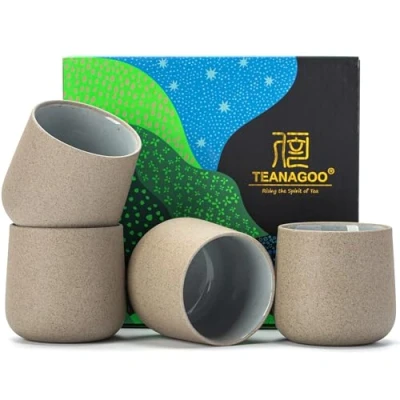 Afbeelding van TEANAGOO Japanse Keramische Theekop 205 ml Donkergrijs H4 4 Stuks Theekopjes Chinese Aziatische Geen Handvat Koreaanse