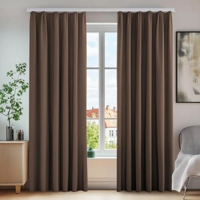 Afbeelding van Deconovo set van 2 verduisteringsgordijnen, thermische isolatie, voor ramen slaapkamer, keuken, woonkamer, 140 x 138 cm, bruin