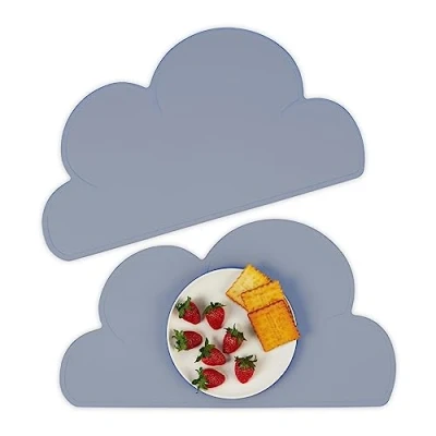 Afbeelding van Relaxdays placemat set van 2 baby&#039;s en peuters onderlegger antislip siliconen donkergrijs