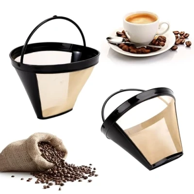 Afbeelding van Herbruikbare koffiefilter, permanent roestvrij staal, 100 mazen, maat 4, voor de meeste koffiemachines, 2 stuks