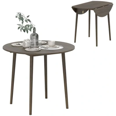 Afbeelding van HOMCOM Eettafel, inklapbaar, keukentafel, uittrekbaar, rond, Ø 89 cm, voor 4 personen, met 2 kleppen, poten van grenenhout, modern design, kleine ruimtes, grijs