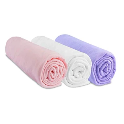 Image de Lot de 3 draps housse coton pour lit bébé 40x80 / 40x90 rose blanc parme