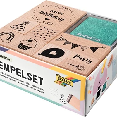 Image de folia Set de tampons en bois &#039;Happy birthday&#039;, 11 pièces