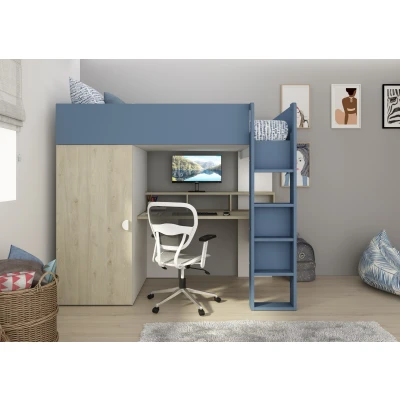 Afbeelding van Flow hoogslaper met bureau en kast 90x200 Eiken/blauw