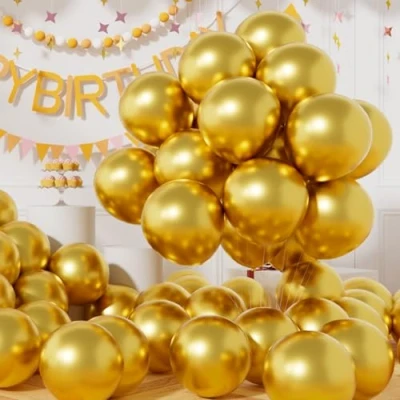 Afbeelding van AULE 50 stuks gouden metallic heliumballonnen, 30 cm, latexballonnen, verjaardagsdecoratie, afstudeerfeest, verjaardag, vrijgezellenfeest