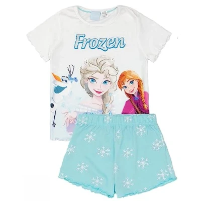 Afbeelding van Disney Frozen blauwe pyjamaset voor meisjes T shirt in shorts PJ&#039;s Frosty Adventure Design Official Merchandise Perfect cadeau kleine ijsprinsessen, Kleur: blauw