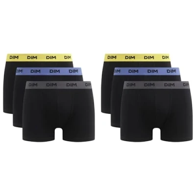 Image de DIM Homme Mix and Colors Coton Stretch Confort x6 Boxer, Noir ceinture jaune/bleu/gris, XXL