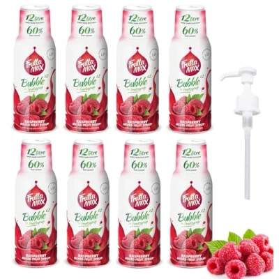 Image de 8 x FruttaMax Concentré de sirop fruits Moins sucre avec 60% convient pour machine à soda (8 500 ml) Framboise)