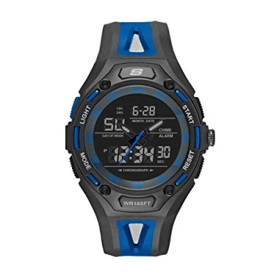 Afbeelding van Skechers Herenhorloge, Anadigi uurwerk met siliconen armband, leer of roestvrij staal, Grafiet en blauw, riem